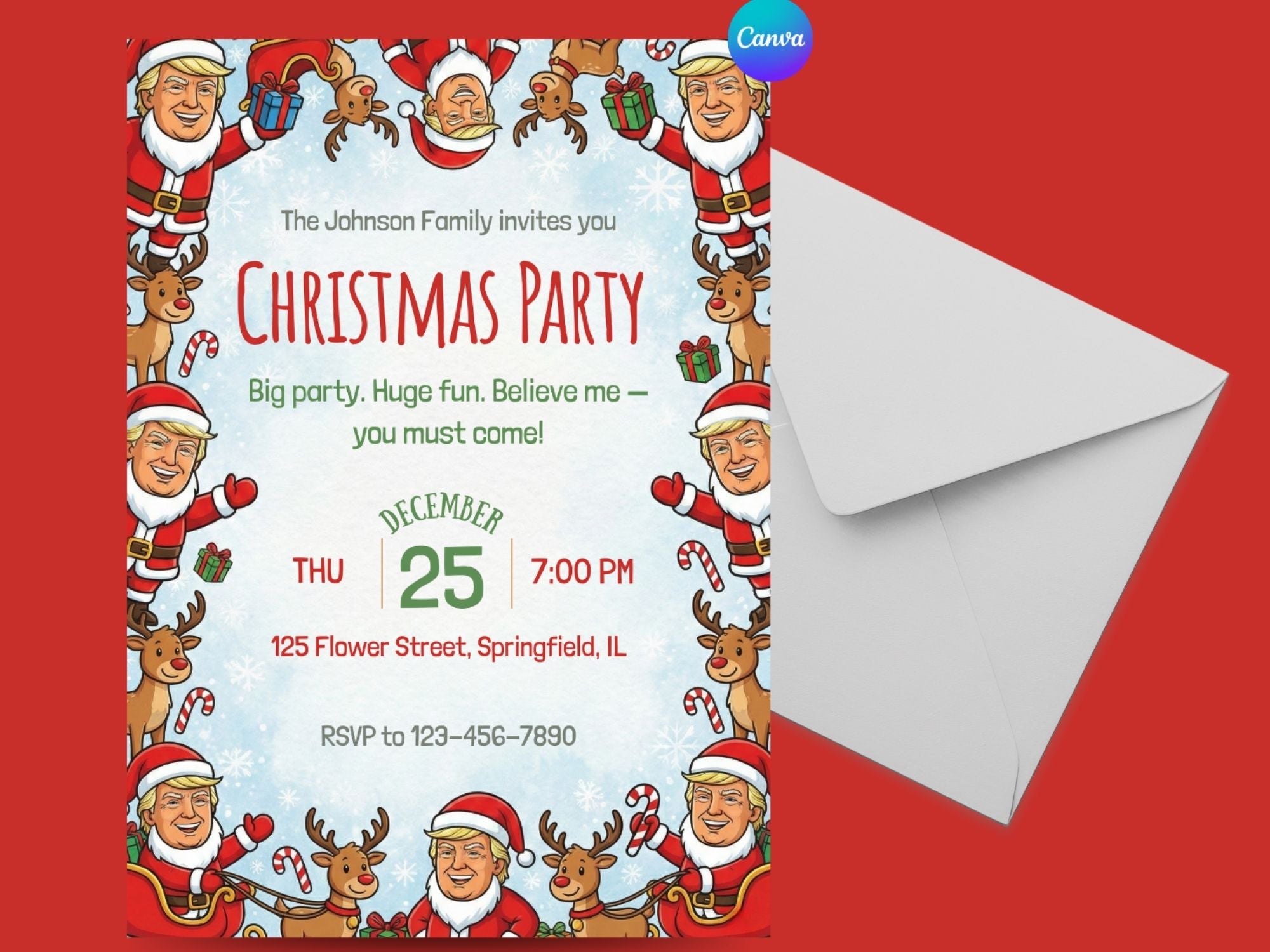 Funnyn Trump Christmas – Editable Canva Template – Share or Printable 5x7 – Instant Download