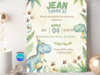 Dinosaur Watercolor Invitation – Editable Canva Template – Share or Printable 5x7 – Instant Download