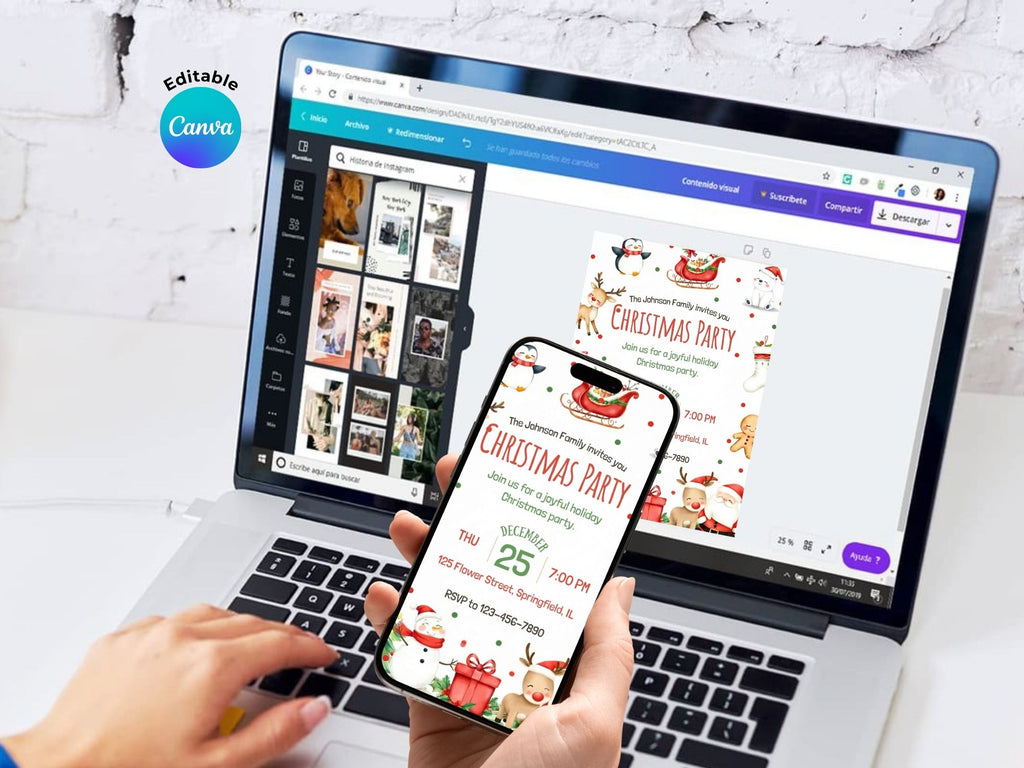 Holiday Christmas Party Invitation – Editable Canva Template – Share or Printable 5x7 – Instant Download