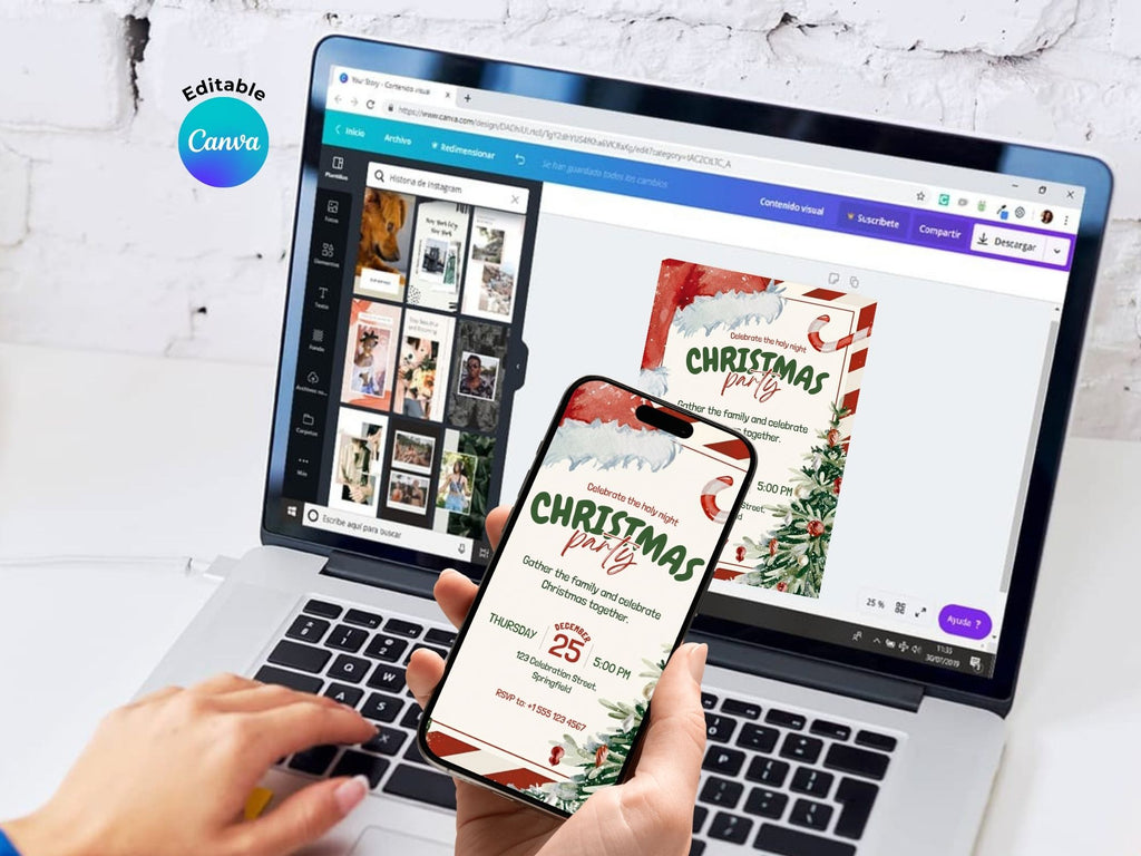 Family Christmas Party Invitation – Editable Canva Template – Share or Printable 5x7 – Instant Download