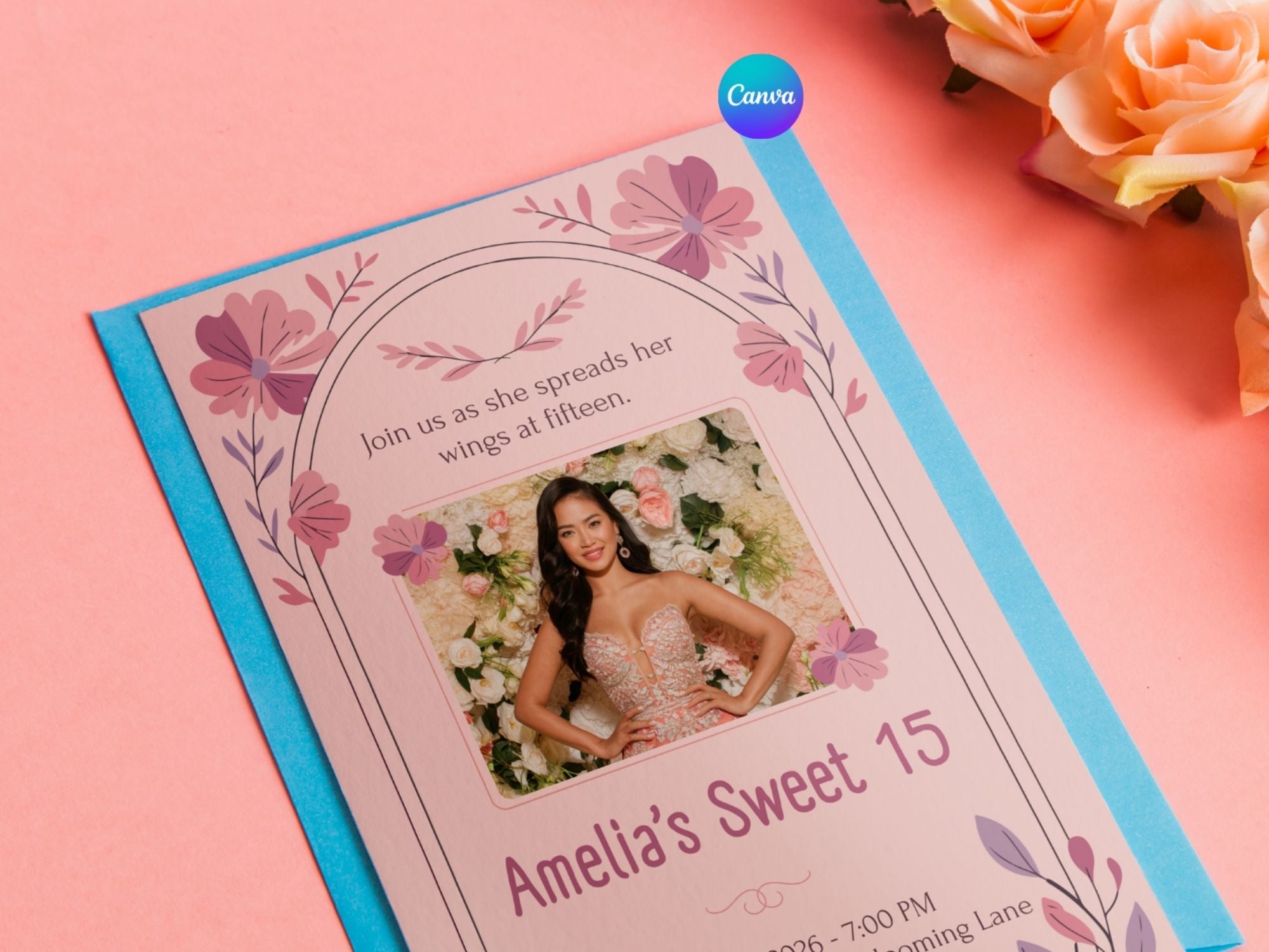 Sweet 15 Invitation – Watercolor Plane Theme – Editable Canva Template – Share or Printable 5x7 – Instant Download