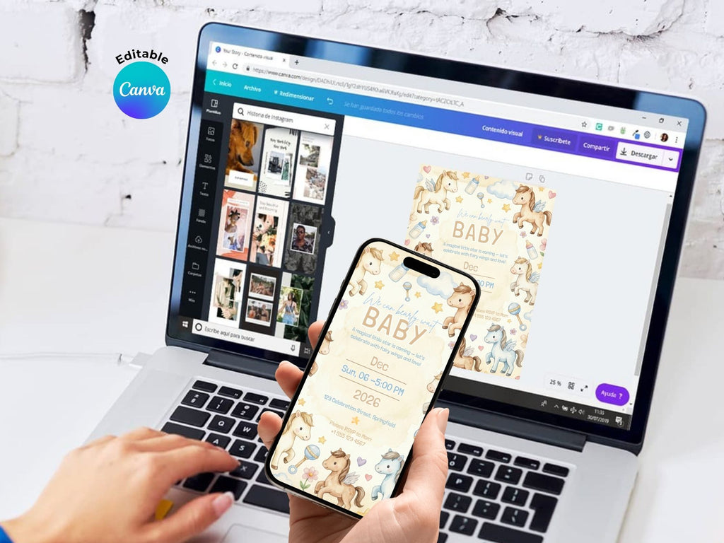 Pegasus Baby Shower Invitation – Watercolor Plane Theme – Editable Canva Template – Share or Printable 5x7 – Instant Download