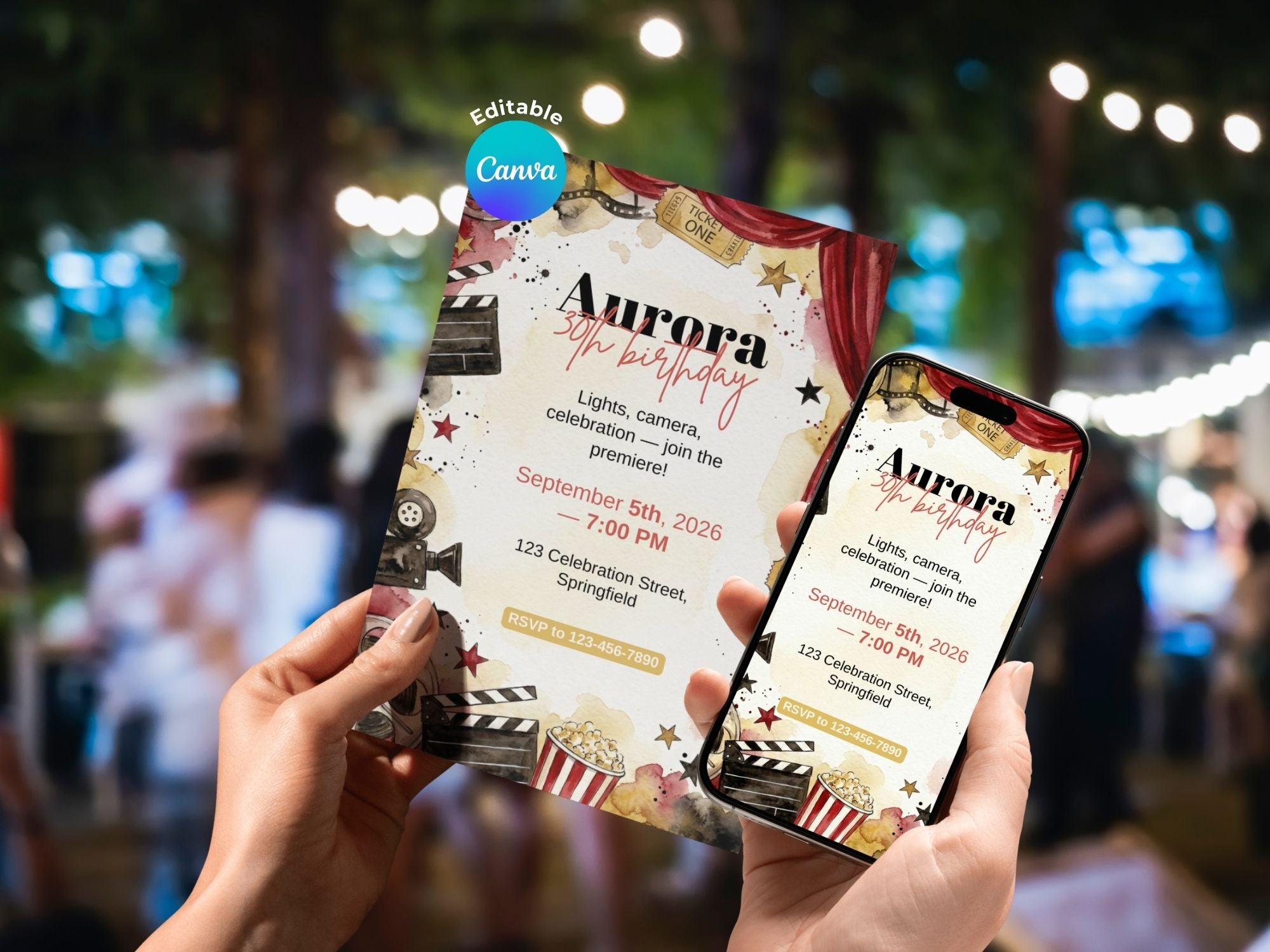 Movie Night Invitation – Editable Canva Template – Share or Printable 5x7 – Instant Download