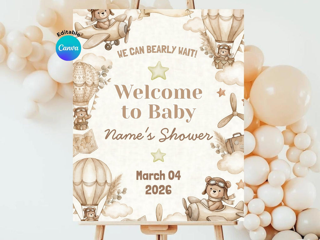 Baby Shower Watercolor Boho Aviator FULL PARTY BUNDLE - Video Invite & Matching Printables