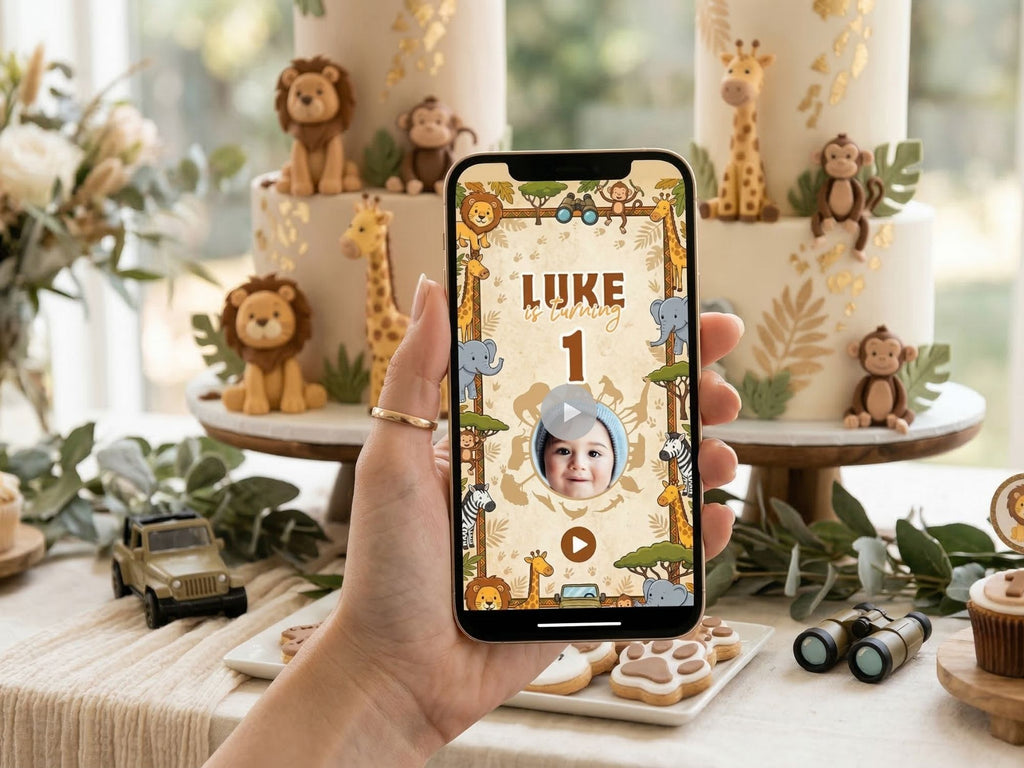 Animated Safari Video Invitation Template – Editable Canva Template – Share video mp4 – Instant Download