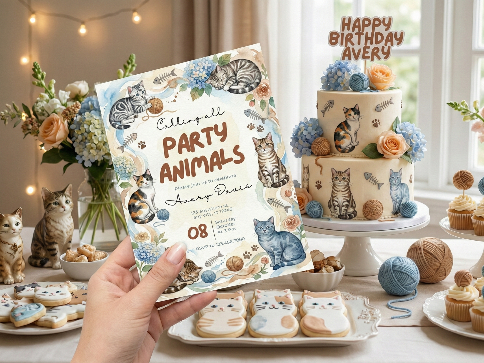 [FREE SAMPLE] Cats Party Invitation | Editable Canva Template - Instant Download