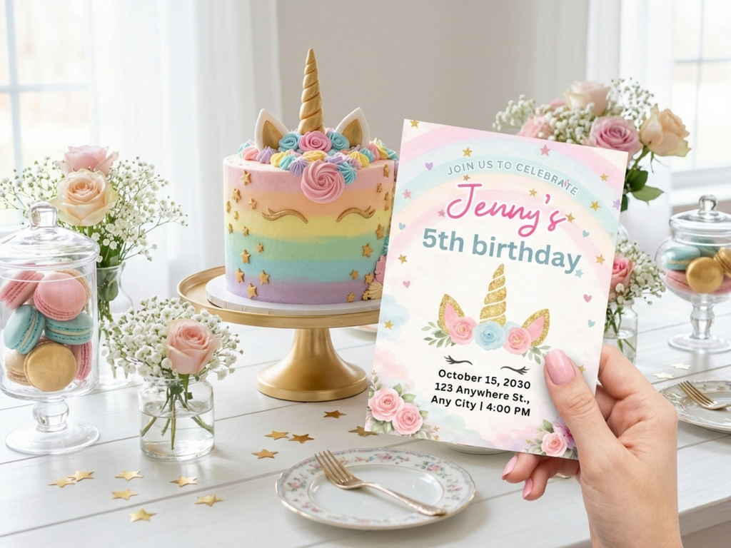 [FREE SAMPLE] Rainbow Unicorn Invitation | Editable Canva Template - Instant Download