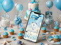 [FREE SAMPLE] Cute Blue Whale Birthday Invitation – Editable Canva Template – Share video mp4 – Instant Download