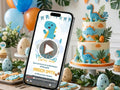 Cute Blue Dino Birthday Invitation – Editable Canva Template – Share video mp4 – Instant Download