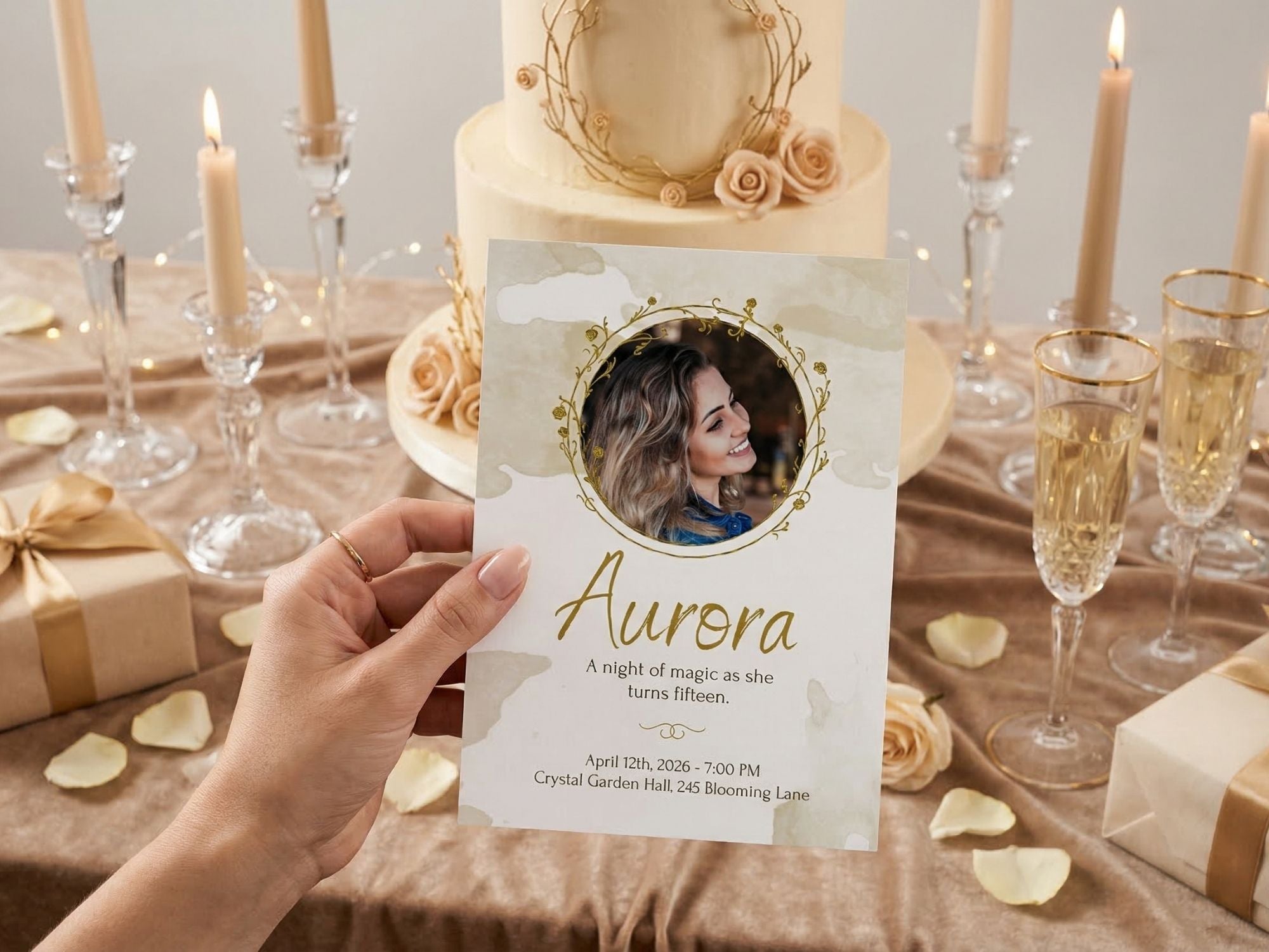 Elegant Sweet 15 Invitations – Watercolor Plane Theme – Editable Canva Template – Share or Printable 5x7 – Instant Download