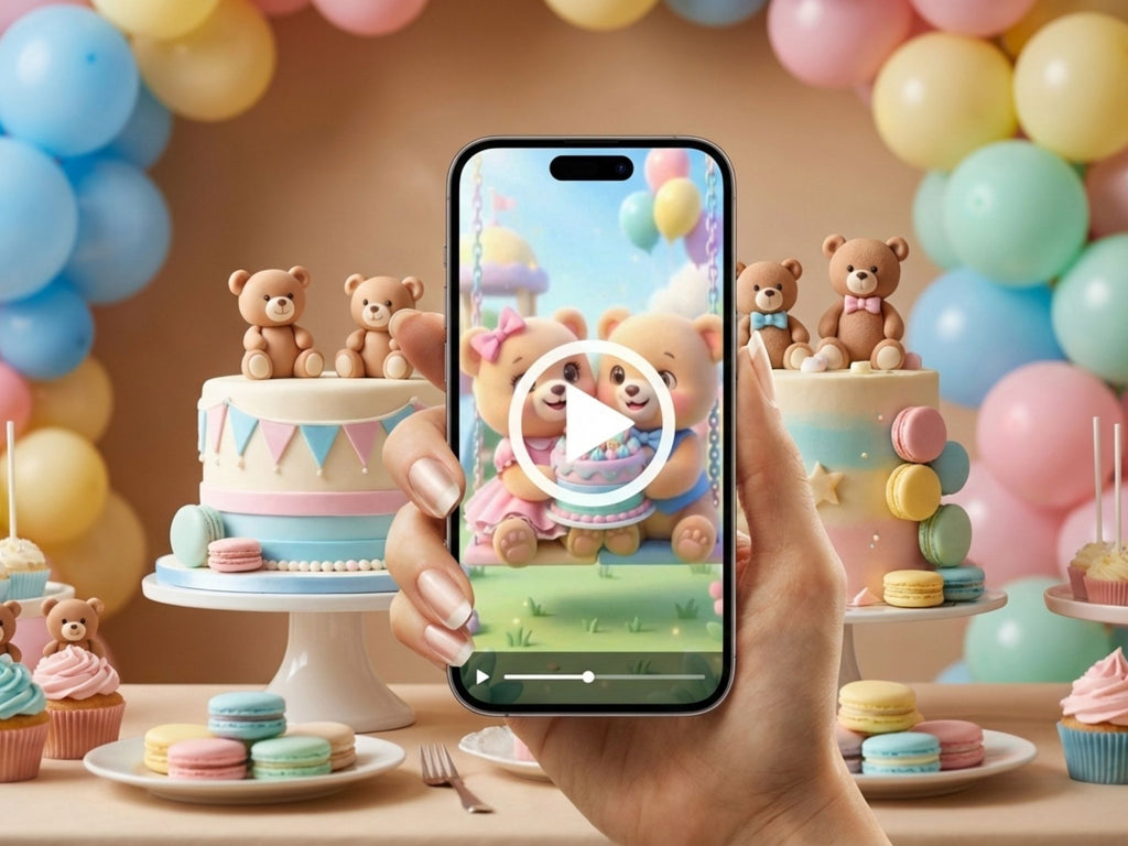 Cute Baby's Gender Reveal With Teddy Bear Invitation – Editable Canva Template – Share video mp4 – Instant Download