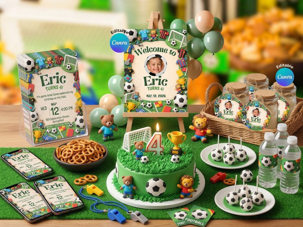 Soccer Field Invitation FULL PARTY BUNDLE - Video Invite & Matching Printables