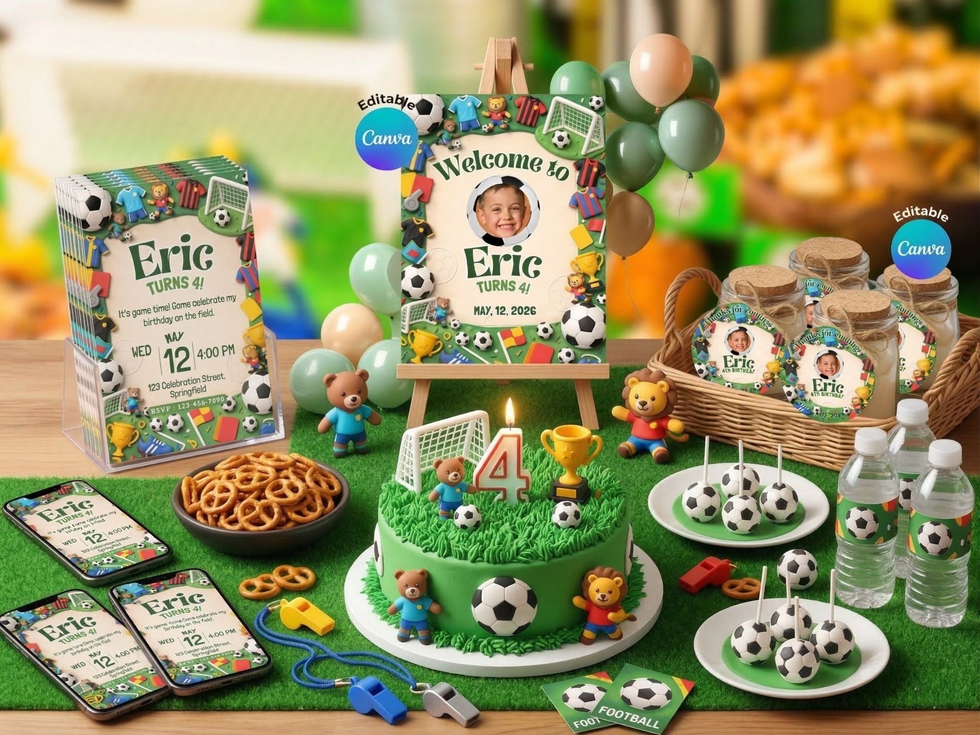 Soccer Field Invitation FULL PARTY BUNDLE - Video Invite & Matching Printables