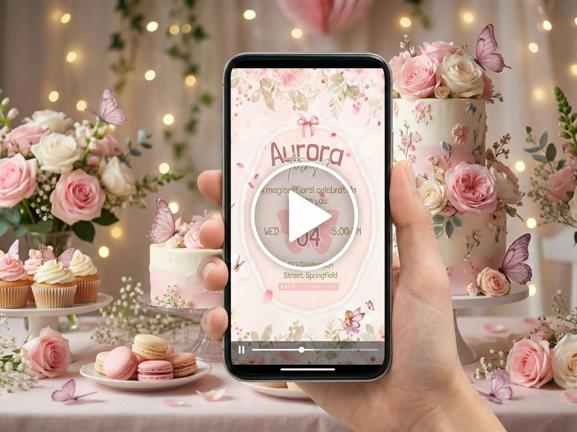 Enchanted Floral Birthday Invitation – Editable Canva Template – Share video mp4 – Instant Download