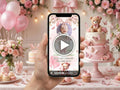 Pink Teddy Bear First Birthday Invitation – Editable Canva Template – Share video mp4 – Instant Download