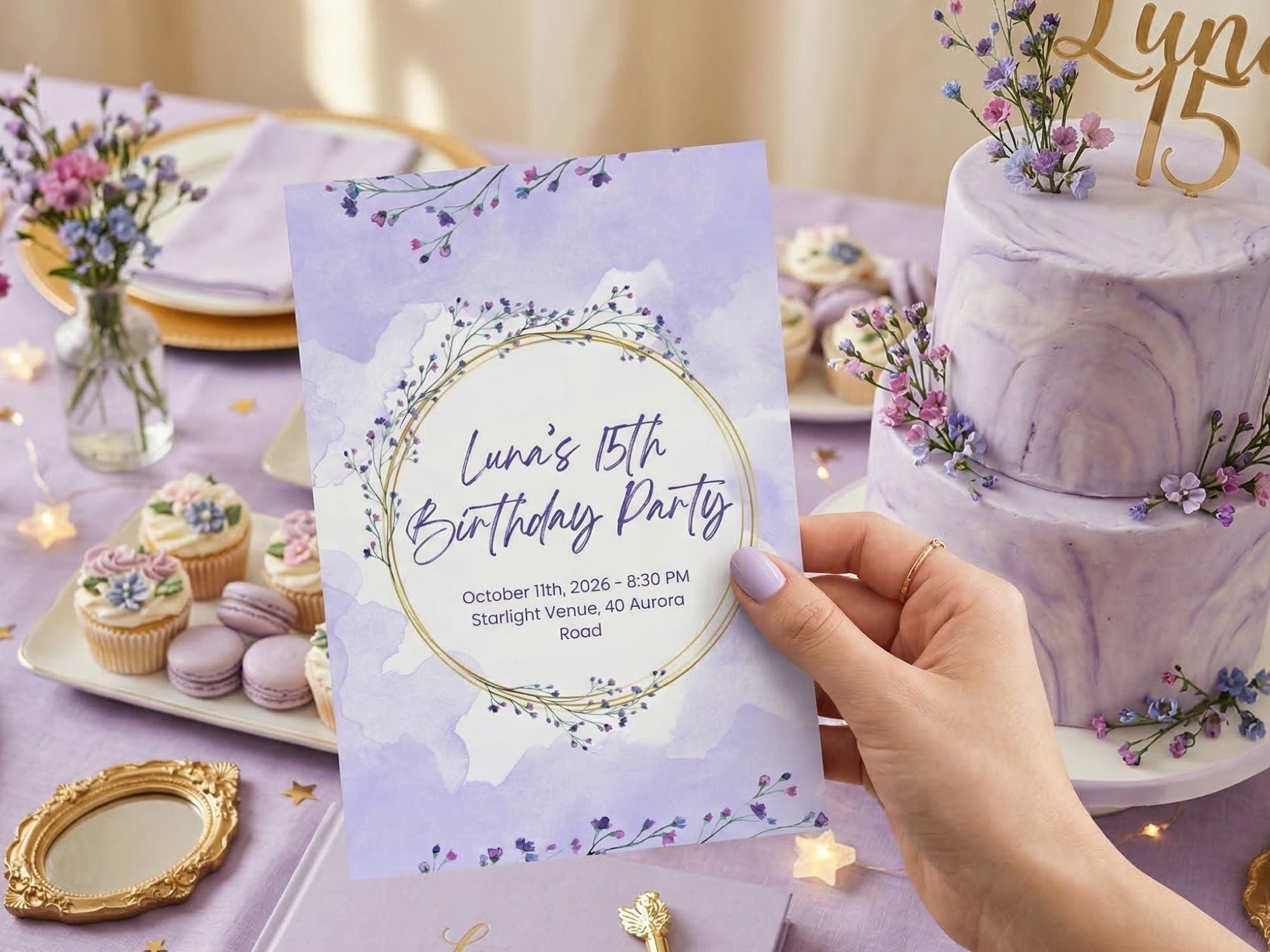 Pastel flower 15th invite – Watercolor Plane Theme – Editable Canva Template – Share or Printable 5x7 – Instant Download