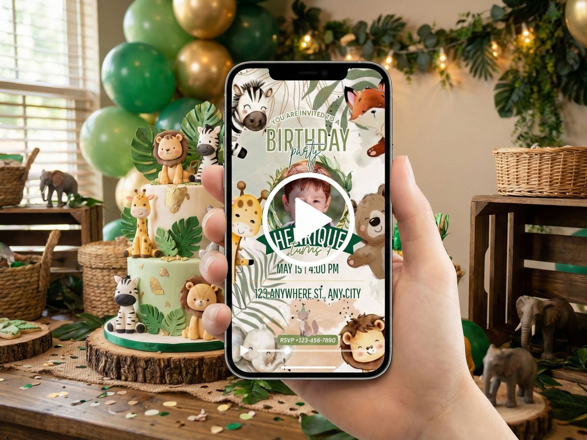 Watercolor Animals Birthday Invitation – Editable Canva Template – Share video mp4 – Instant Download