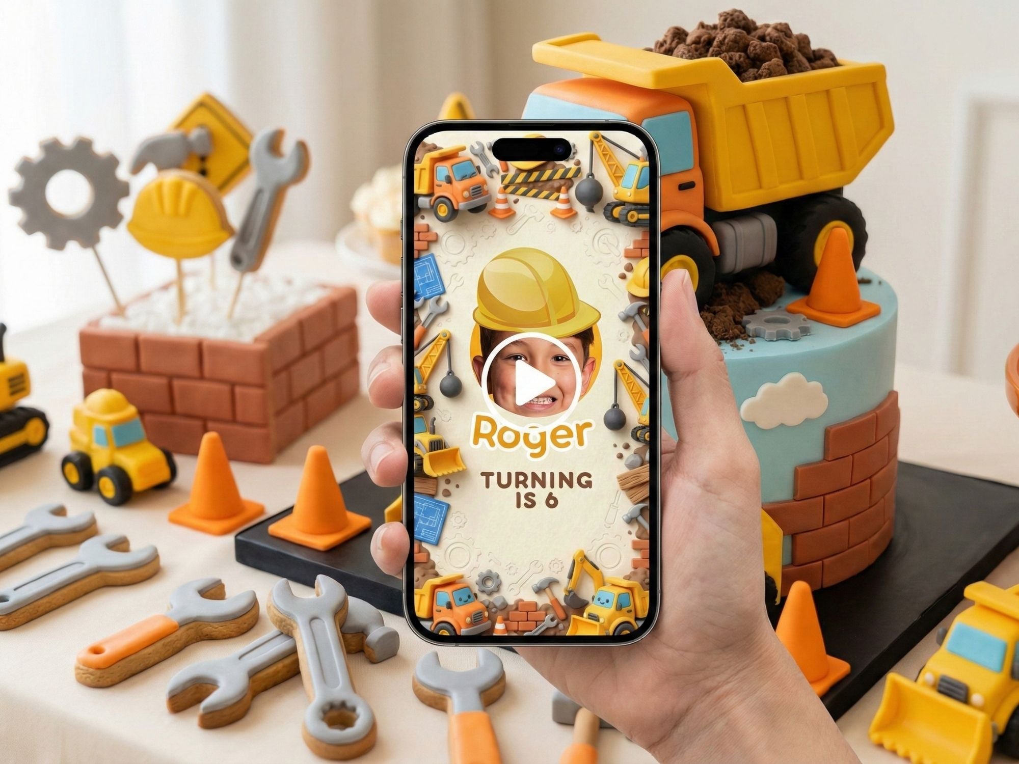 Construction Birthday Video Invitation – Editable Canva Template – Share video mp4 – Instant Download