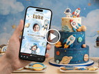Cute Astronaut Birthday Invitation – Editable Canva Template – Share video mp4 – Instant Download