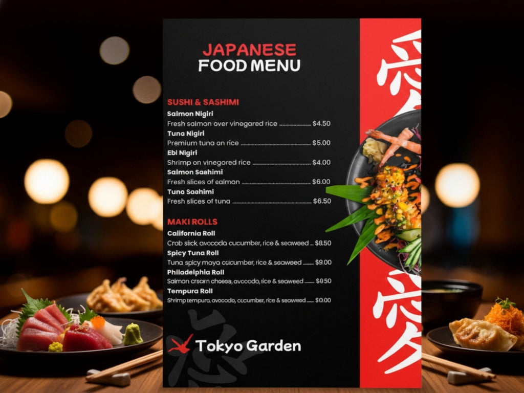 Japanese Modern Food Menu Template  – Editable Canva Template – Share or Printable – Instant Download