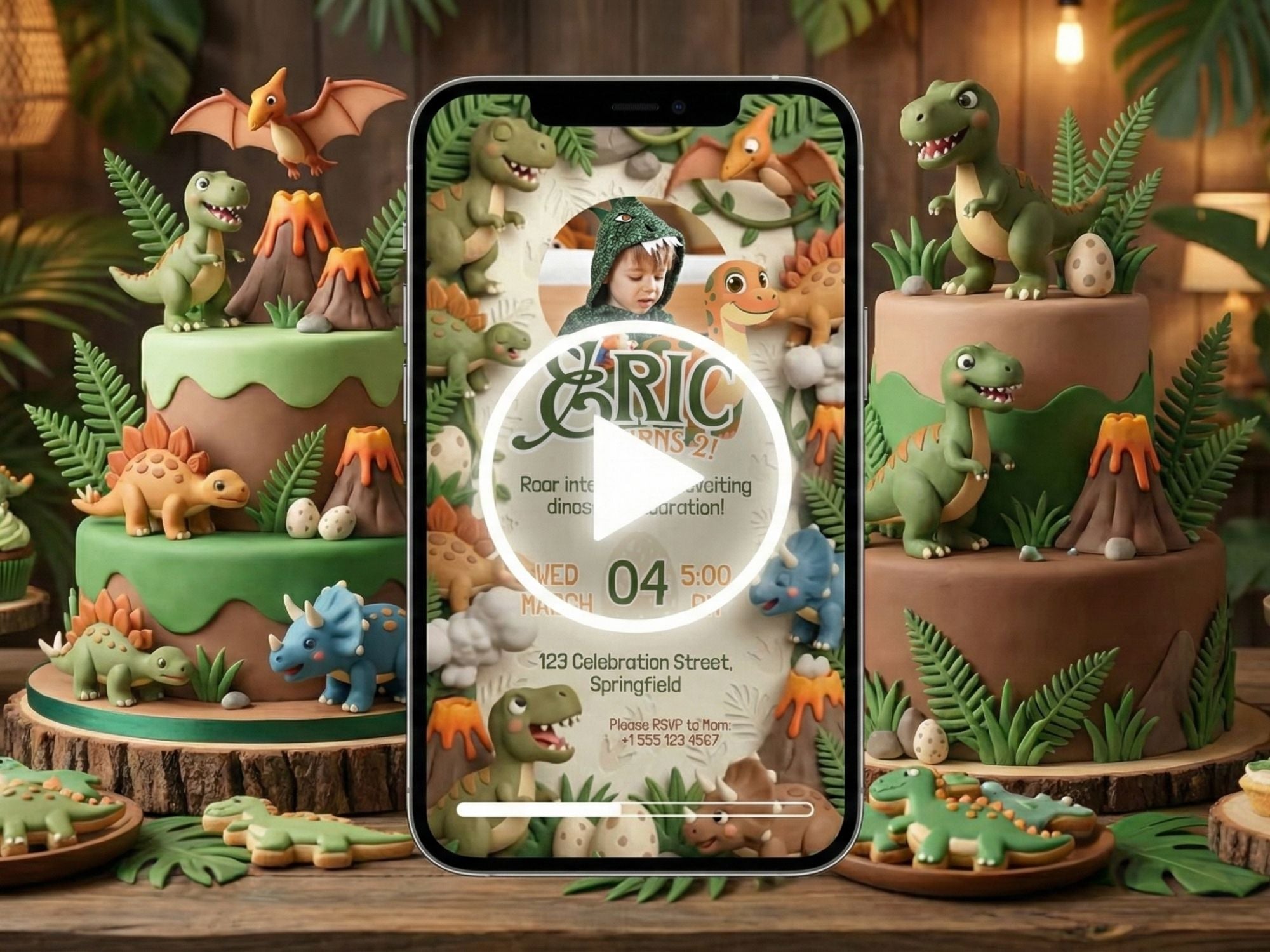 3D Dinosaur Birthday Invitation – Editable Canva Template – Share video mp4 – Instant Download