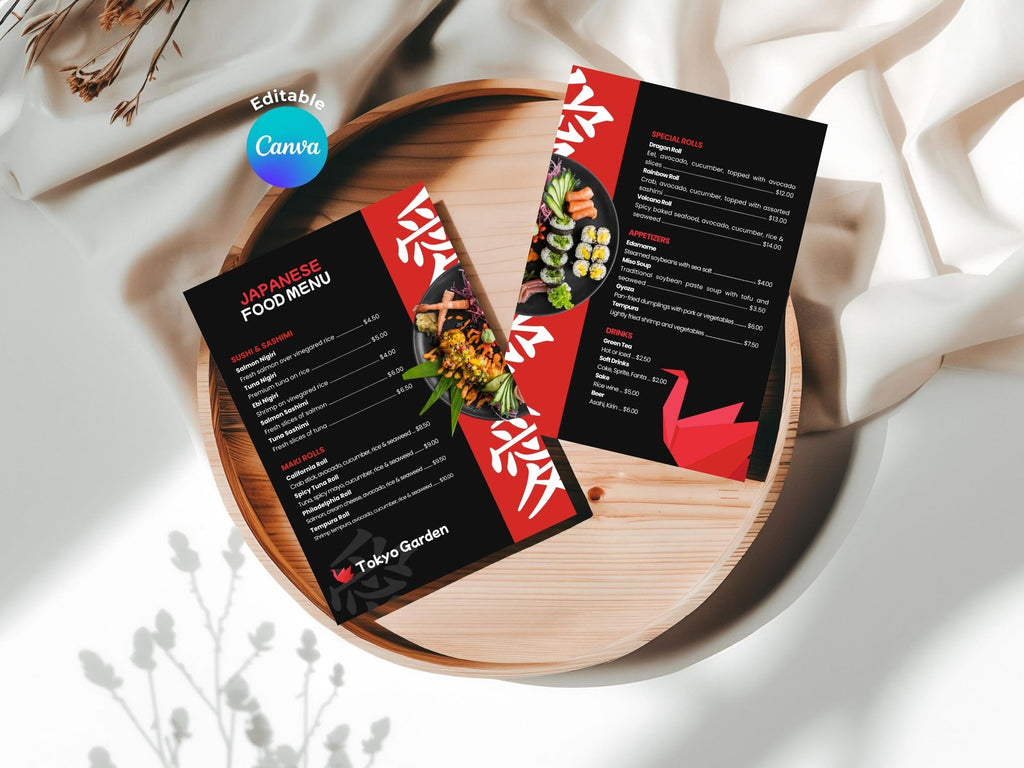 Japanese Modern Food Menu Template  – Editable Canva Template – Share or Printable – Instant Download