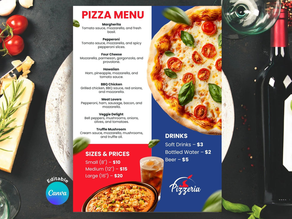 Pizza American Menu Template  – Editable Canva Template – Share or Printable – Instant Download
