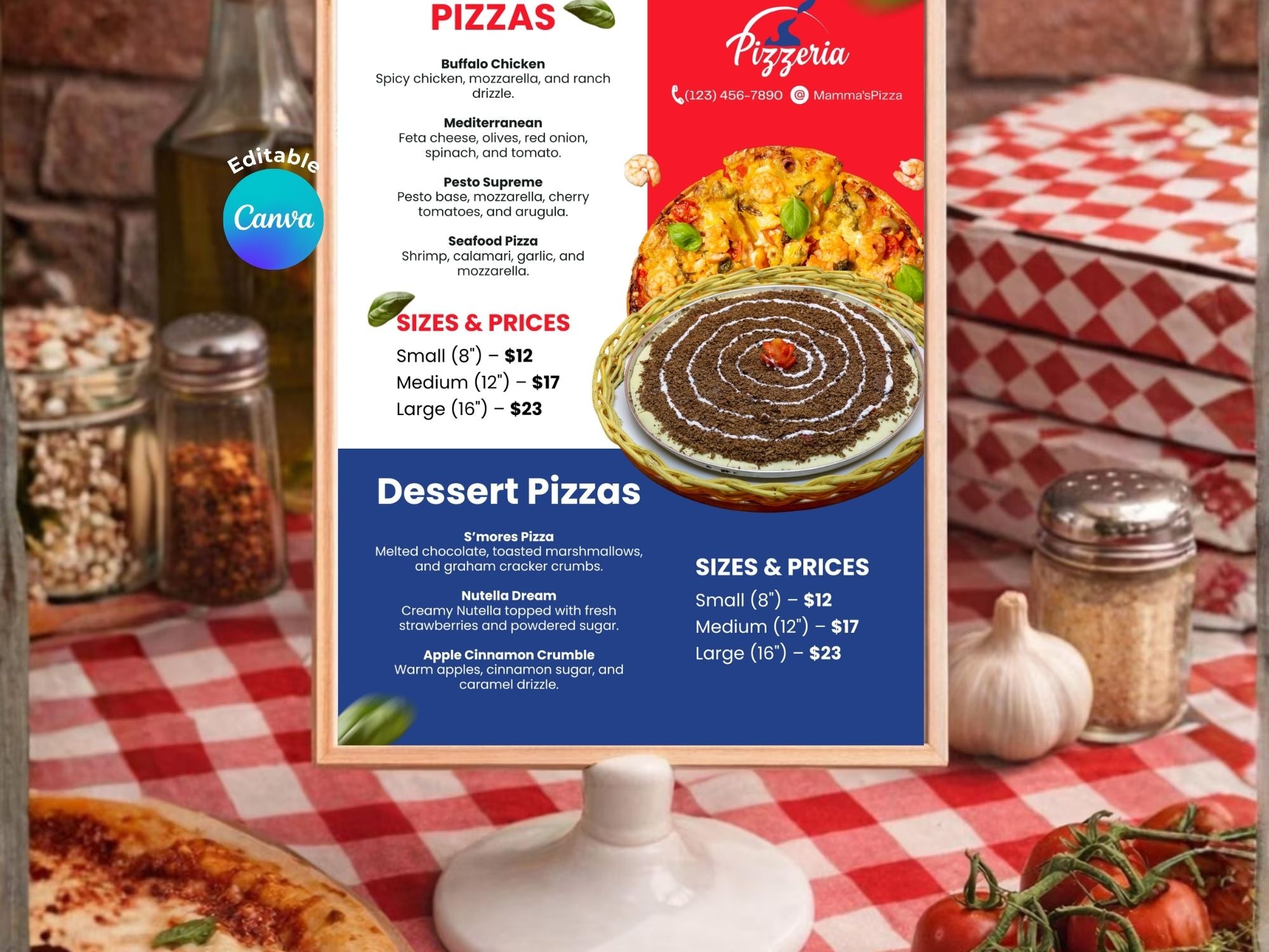 Pizza American Menu Template  – Editable Canva Template – Share or Printable – Instant Download