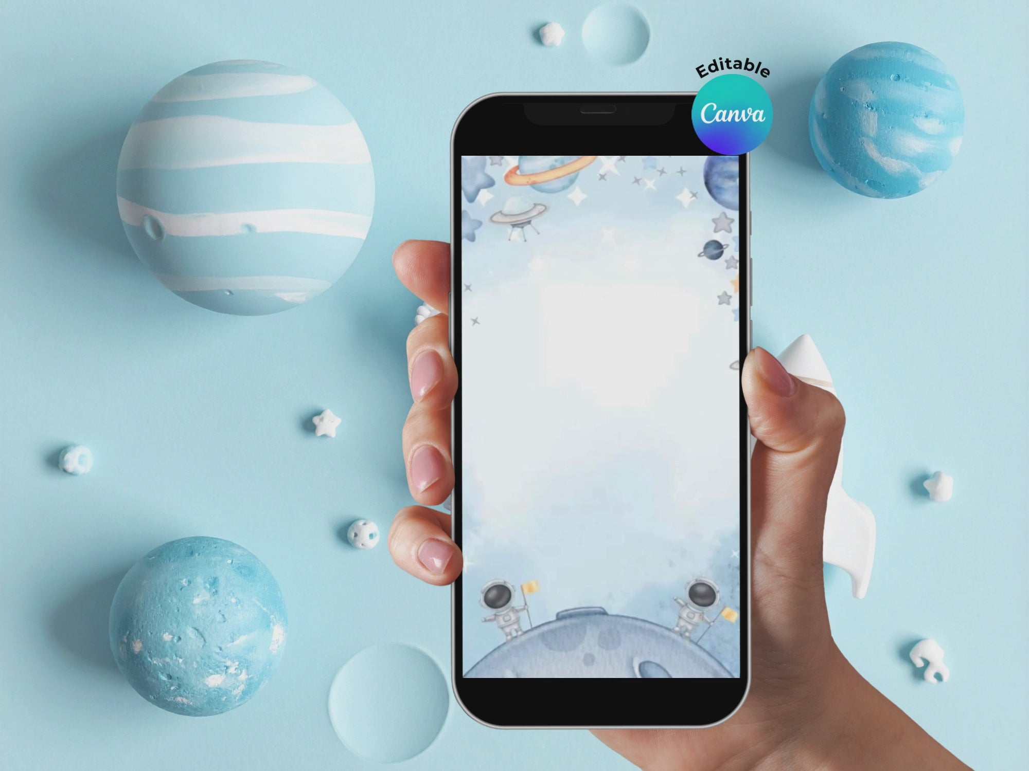 Modern Astronaut Birthday Invitation FULL PARTY BUNDLE - Video Invite & Matching Printables