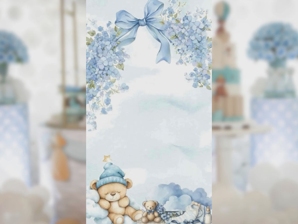 Cute Blue Baby Bear Baby Shower – Editable Canva Template – Share video mp4 – Instant Download