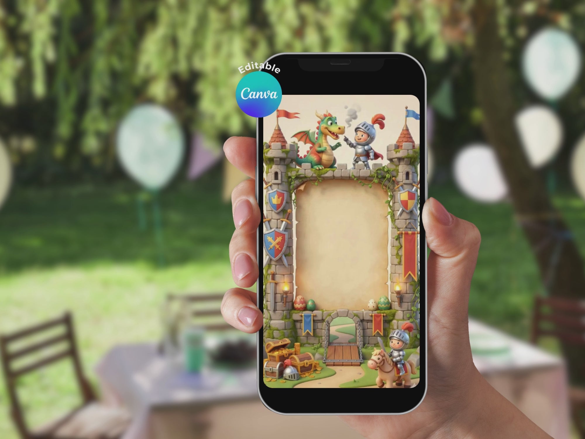 Castle And Dragon Birthday Video Invitation – Editable Canva Template – Share video mp4 – Instant Download