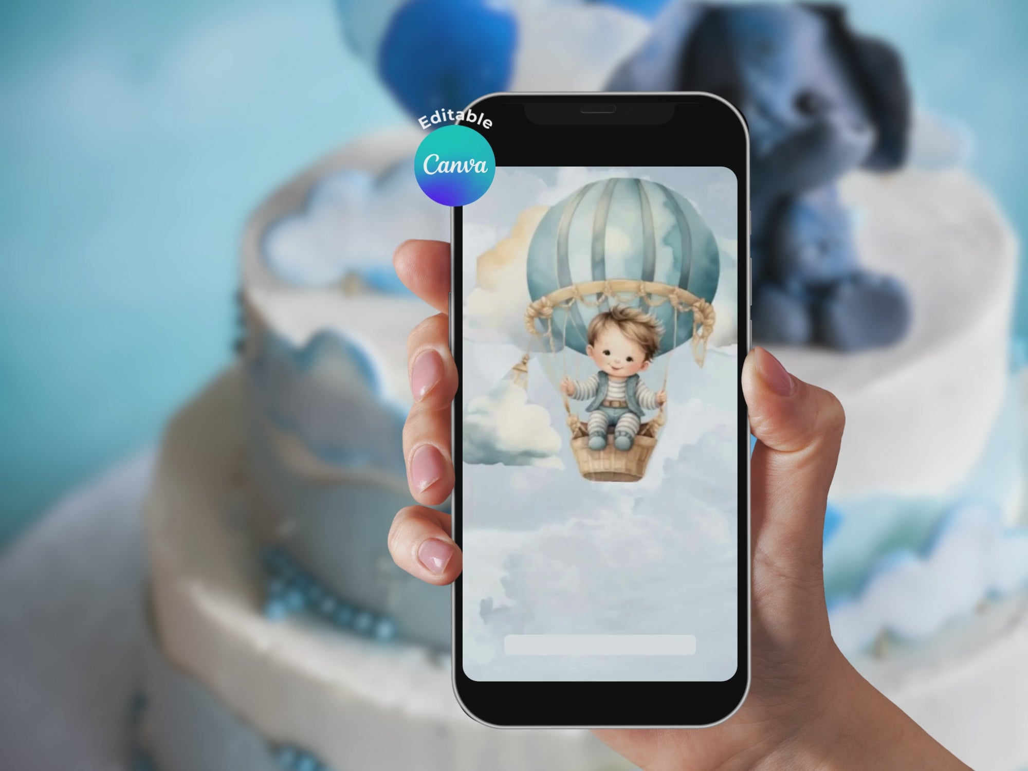 Boy In The Balloon Birthday Invitation – Editable Canva Template – Share video mp4 – Instant Download