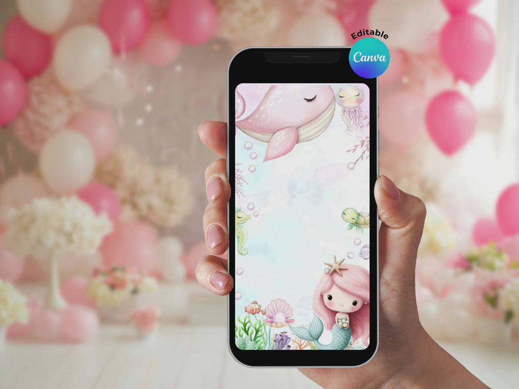 Pink Under The Sea Invitation FULL PARTY BUNDLE - Video Invite & Matching Printables