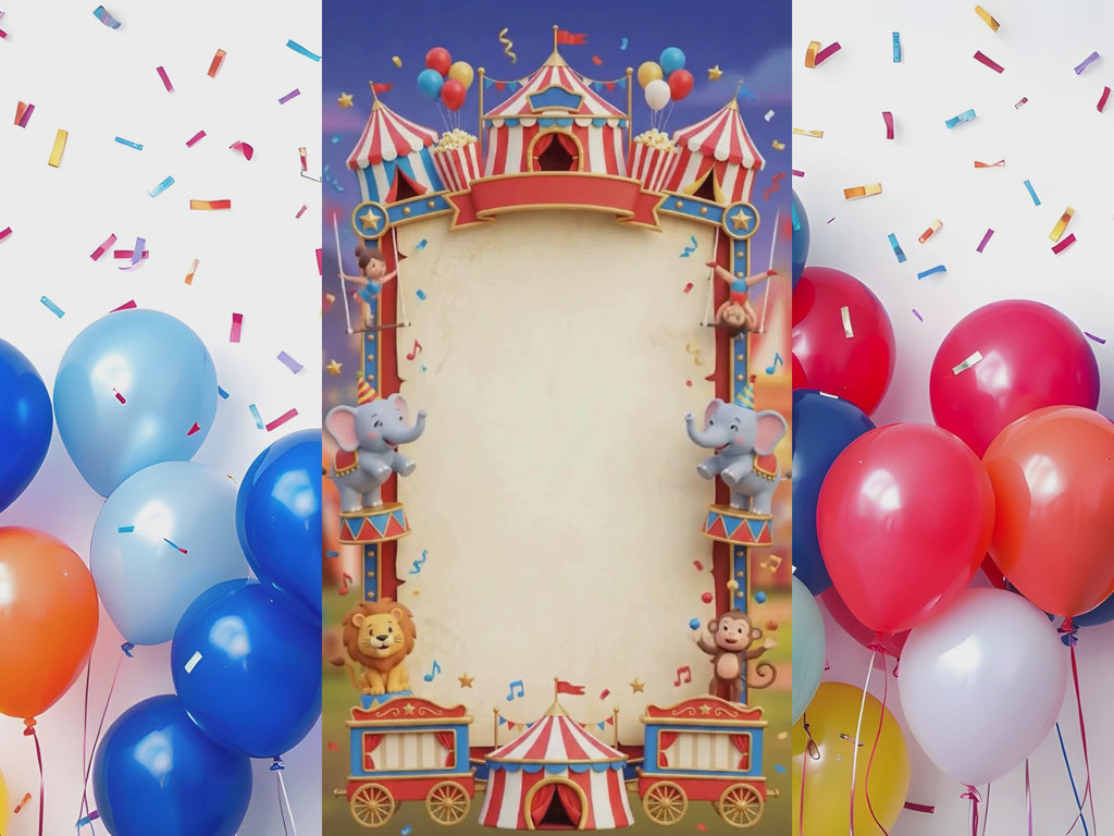 Kids Circus Party Video Invitation – Editable Canva Template – Share video mp4 – Instant Download