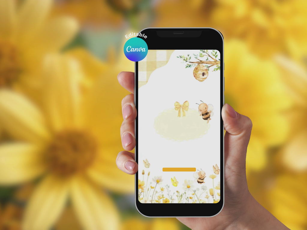 Little Bees Birthday Invitation – Editable Canva Template – Share video mp4 – Instant Download