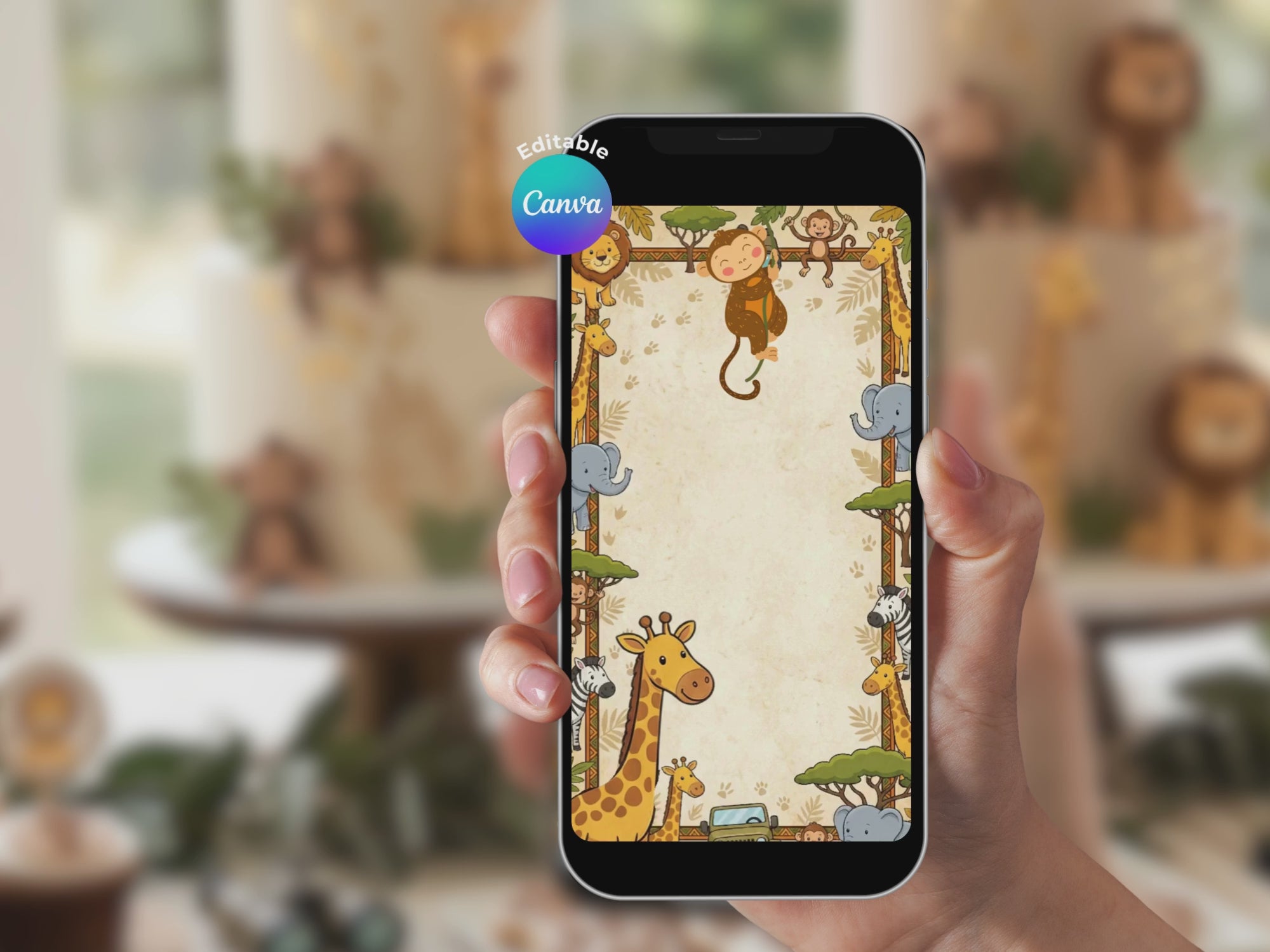 Animated Safari Video Invitation Template – Editable Canva Template – Share video mp4 – Instant Download